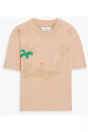Joie Women T-shirts - Hays embroidered printed cotton-jersey T-shirt - Neutral