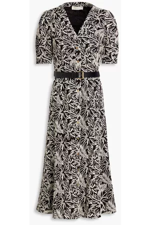 Michael Kors Women Casual Dresses - Belted embroidered cotton midi shirt dress