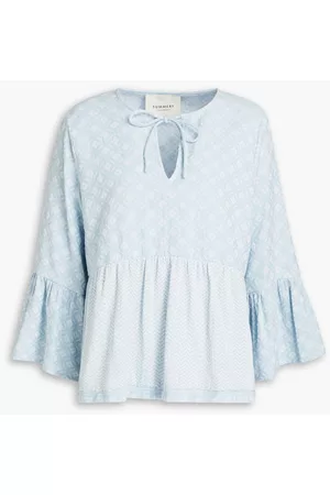 Summery Copenhagen Women Blouses - Zoe gathered cotton-jacquard blouse - Blue