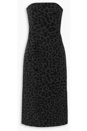 VALENTINO Women Printed Dresses - Garavani - Strapless leopard-jacquard wool midi dress - Gray