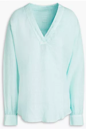 120% Lino Women Blouses - Linen-gauze blouse - Green