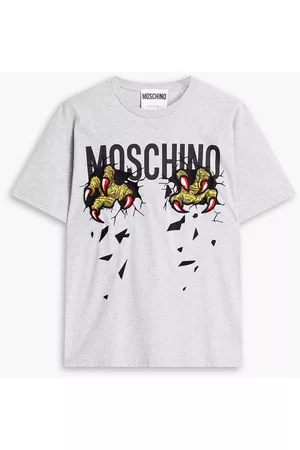 Moschino Men Short Sleeve - Embroidered printed cotton-jersey T-shirt