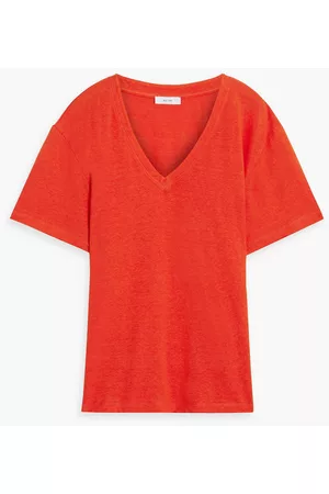 IRIS & INK Women T-shirts - Thea slub linen-blend jersey T-shirt - Red