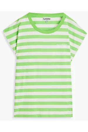 Ganni Women T-shirts - Striped cotton-jersey T-shirt - Green