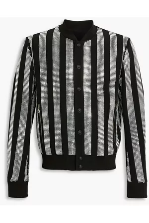 Balmain Men Bomber Jackets - Crystal-embellished crepe bomber jacket