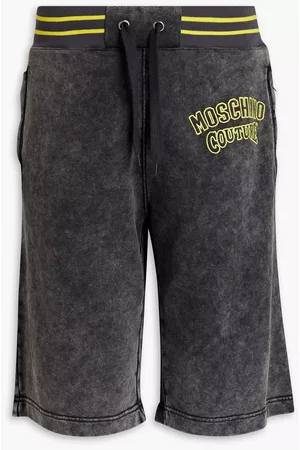 Moschino Men Shorts - Logo-embroidered faded French cotton-terry drawstring shorts - Gray