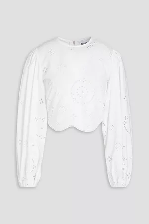 Ganni Women Lace Tops - Cropped broderie anglaise cotton top