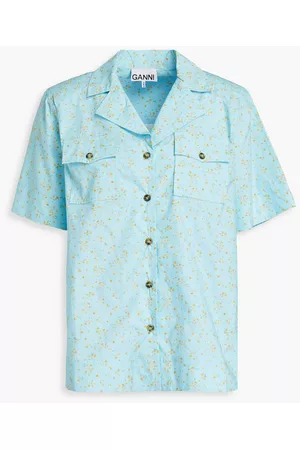 Ganni Women Tops - Floral-print organic cotton-poplin shirt - Blue