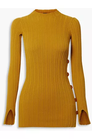 ADAM LIPPES Women Tunics - Button-detailed ribbed cotton-blend tunic - Yellow