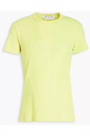 OFF-WHITE Women Long Sleeve Polo Shirts - Neon printed stretch-cotton jersey T-shirt - Yellow