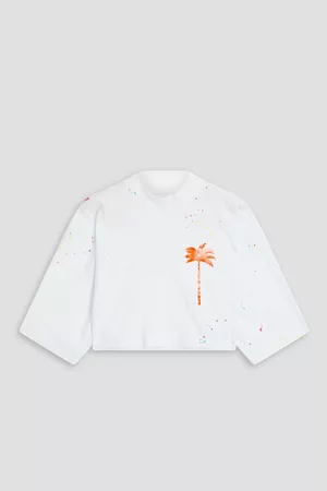 Palm Angels Women Long Sleeve Polo Shirts - Cropped printed cotton-jersey T-shirt
