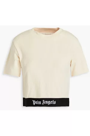 Palm Angels Women Long Sleeve Polo Shirts - Cropped cotton-jersey T-shirt - Neutral