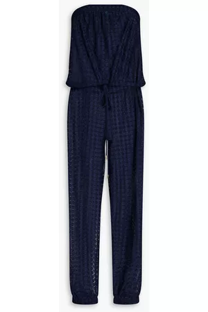 Melissa Odabash Women Knitted Dresses - Stella strapless gathered crochet-knit jumpsuit - Blue