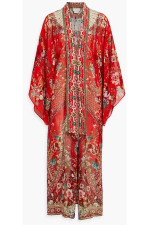 Camilla Women Embellished Kaftans - Crystal-embellished printed silk-chiffon kaftan