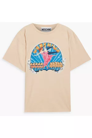 Moschino Women Long Sleeve Polo Shirts - Printed cotton-jersey T-shirt - Neutral