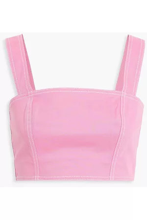 Balmain Women Strapless Tops - Cropped denim top - Pink