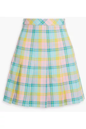 Moschino Women Maxi Pleated Skirts - Pleated checked cotton-tweed mini skirt - Blue