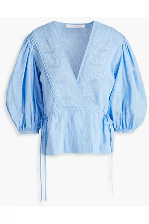 See by Chloé Women Blouses - Wrap-effect fil coupé cotton blouse - Blue