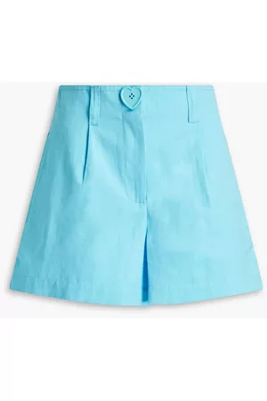 Moschino Women Shorts - Pleated cotton and linen-blend shorts - Blue