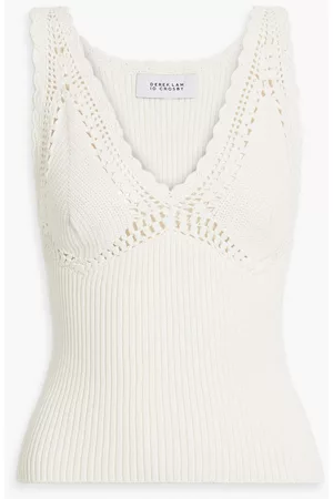 Derek Lam Women Strapless Tops - Sia crochet-trimmed ribbed cotton-blend top - White