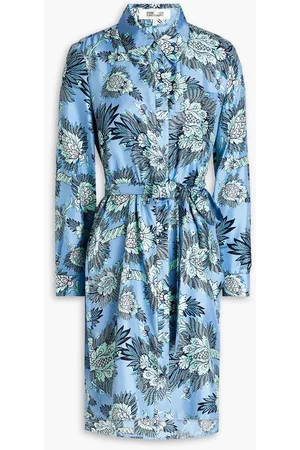 Diane von Furstenberg Women Casual Dresses - Prita belted printed silk-twill mini shirt dress - Blue