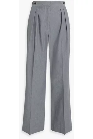 IRIS & INK Women Wide Leg Pants - Maya textured organic cotton-blend wide-leg pants - Gray