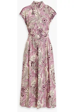 Derek Lam Women Printed Dresses - Celeste wrap-effect cutout linen-blend midi dress