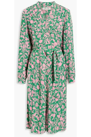 Diane von Furstenberg Women Printed Dresses - Khloe pintucked floral-print crepe dress - Green