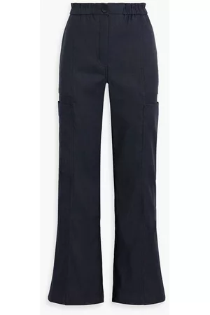 IRIS & INK Women Twill Cargo Pants - Leila linen-blend twill cargo pants - Blue