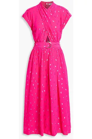 Derek Lam Women Midi Dresses - Cutout metallic fil coupé crepe de chine midi dress - Pink