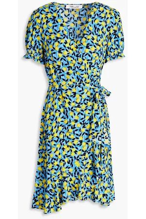 Diane von Furstenberg Women Printed Dresses - Emilia printed crepe mini wrap dress - Blue