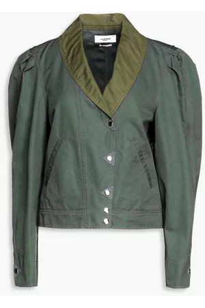 Isabel Marant Women Leather Jackets - Priest two-tone suede-trimmed cotton-canvas jacket - Green