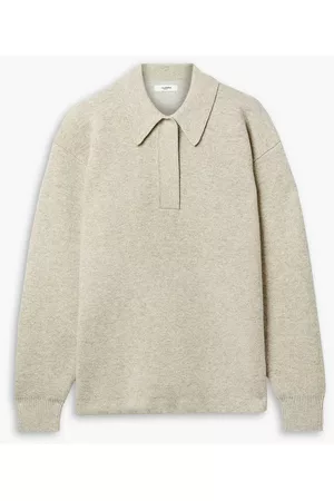 Isabel Marant Women Long Sleeve Polo Shirts - Mélange merino wool-blend polo sweater - Neutral
