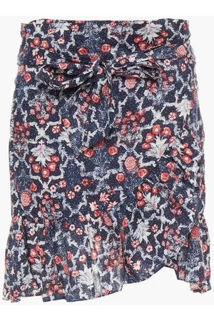 Isabel Marant Women Printed Skirts - Wrap-effect floral-print linen mini skirt - Blue