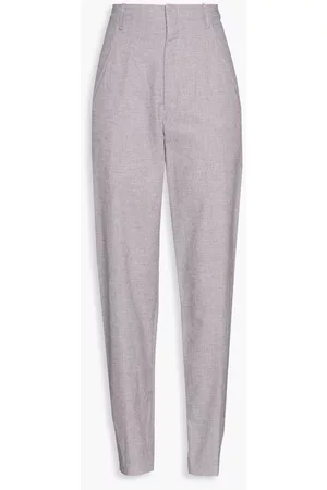 Isabel Marant Women Pants - Loulia houndstooth cotton and linen-blend tapered pants - Purple