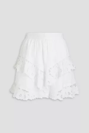 Isabel Marant Women Mini Skirts - Enali tiered lace-trimmed linen mini skirt