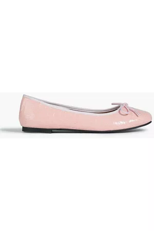 French Sole Women Lace up Ballerinas - Amelia croc-effect patent-leather ballet flats - Pink