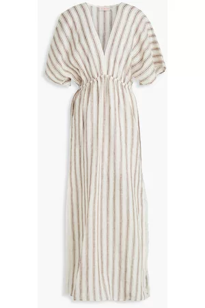 Tory Burch Women Kaftans - Frayed striped linen-gauze kaftan - White