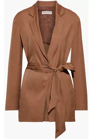 Emilio Pucci Women Blazers - Belted crepe de chine jacket - Brown