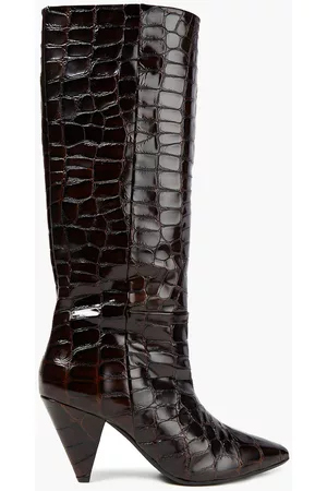 Samsøe Samsøe Women Knee High Boots - Croc-effect leather knee boots - Brown