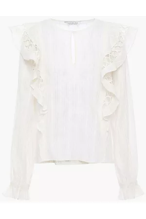 Rachel Zoe Women Blouses - Felicia crochet-trimmed ruffled metallic cotton-blend blouse - White
