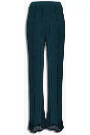 M Missoni Women Wide Leg Pants - Pointelle-trimmed ribbed crochet-knit flared pants - Green