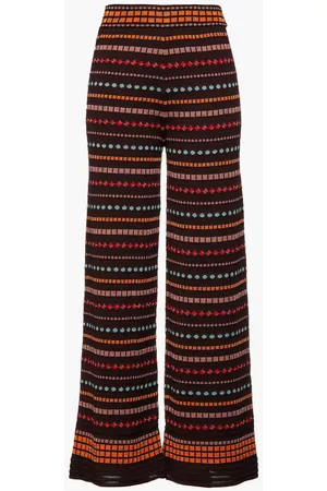 M Missoni Women Formal Pants - Metallic crochet-knit wool-blend wide-leg pants - Brown
