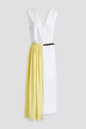 tibi Women Midi Dresses - Plissé gauze-paneled cotton-poplin midi dress