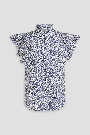 Baum und Pferdgarten Women Sleeveless Shirts - Miramar ruffled floral-print organic cotton-poplin shirt