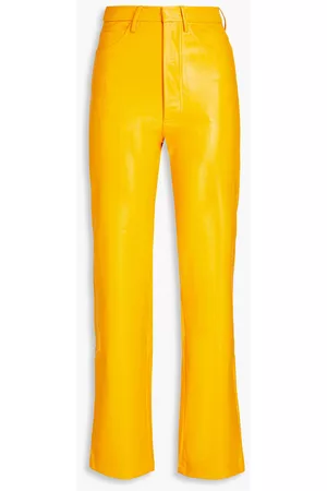 ROTATE Women Leather Pants - Faux textured leather straight-leg pants - Yellow