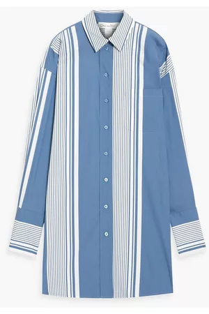 Oscar de la Renta Women Sleeveless Shirts - Oversized striped cotton-blend poplin shirt - Blue