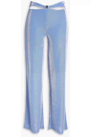 ROTATE Women Stretch Pants - Adora metallic stretch-jersey wide-leg pants - Blue
