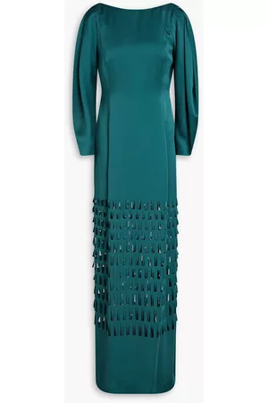 Alberta Ferretti Women Wedding Dresses - Fringed laser-cut satin-crepe gown - Green
