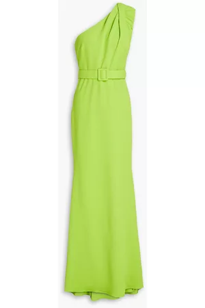 Badgley Mischka Women Party Dresses - One-shoulder belted crepe gown - Green